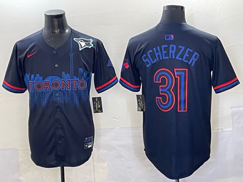 Men 2025 Toronto Blue Jays 31 Scherzer Black Joint Name Nike MLB Jersey 08